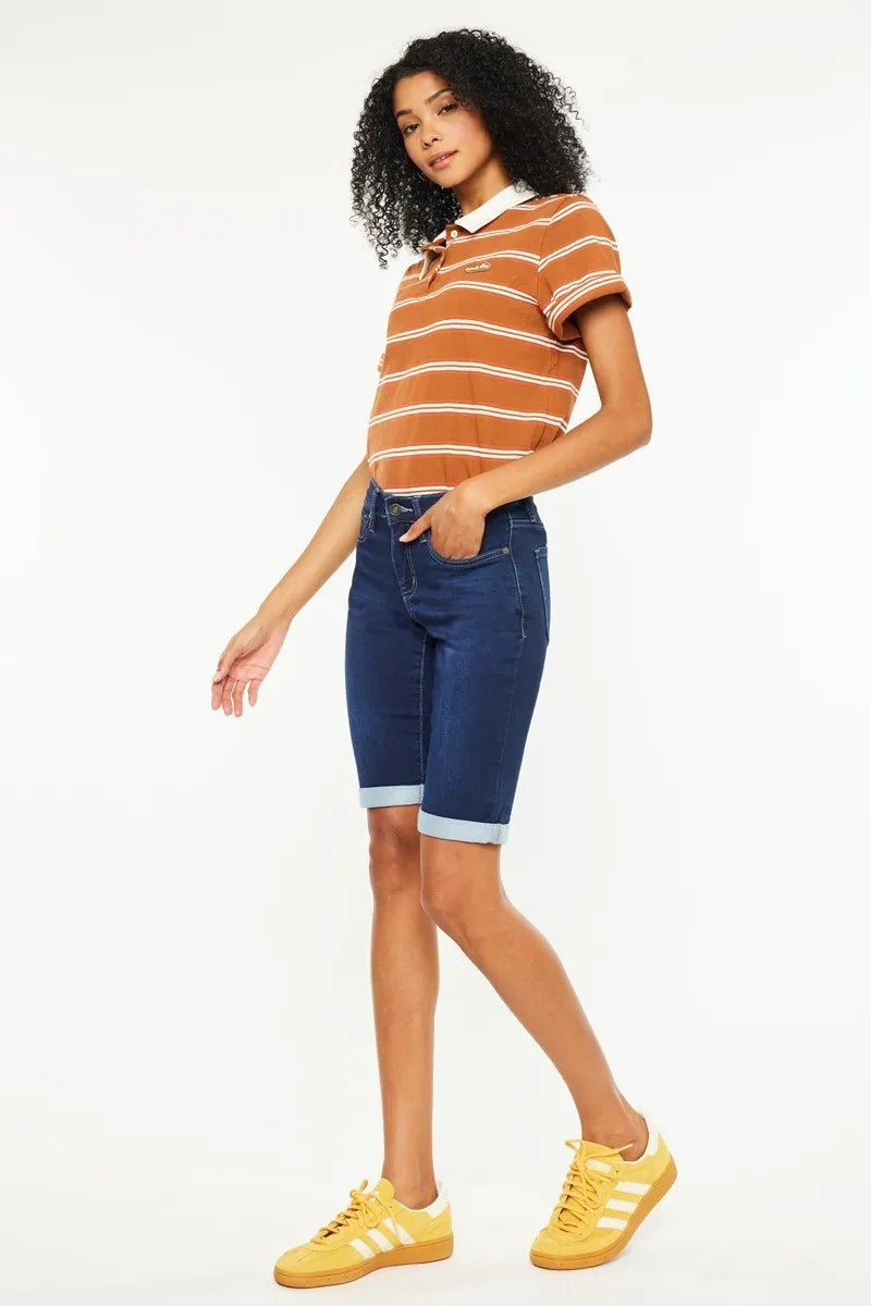 Kancan Mid Rise Bermuda Denim Shorts - Bitsy Gypsy Boutique