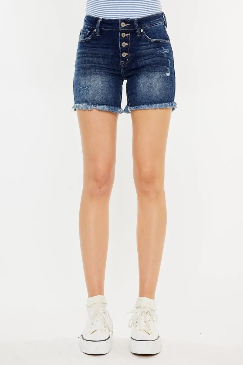 Kancan Mid Rise Button Fly Denim Shorts - Bitsy Gypsy Boutique