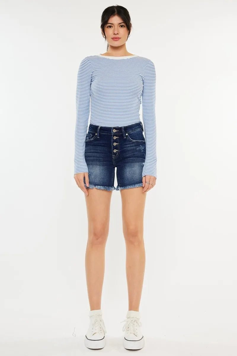 Kancan Mid Rise Button Fly Denim Shorts - Bitsy Gypsy Boutique
