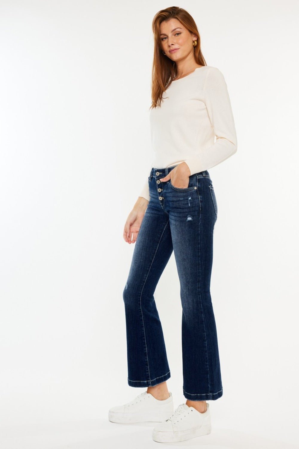 Kancan Mid Rise Button Fly Flare Jeans - Bitsy Gypsy Boutique