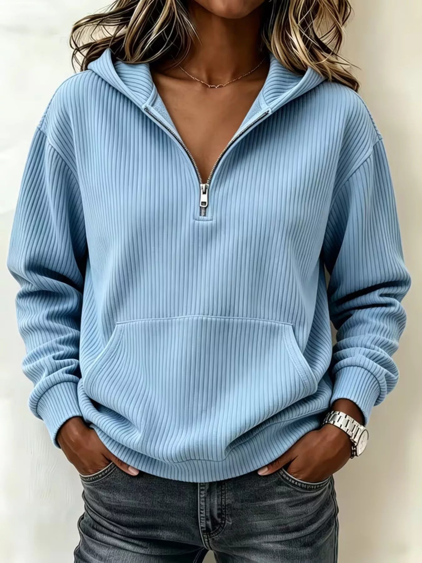 Kangaroo Pocket Half-Zip Hoodie - Bitsy Gypsy Boutique