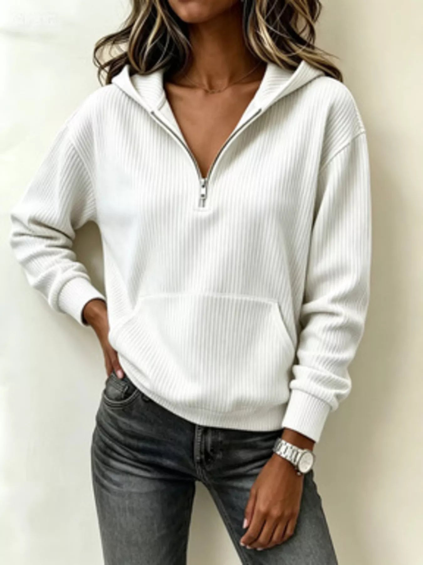 Kangaroo Pocket Half-Zip Hoodie - Bitsy Gypsy Boutique