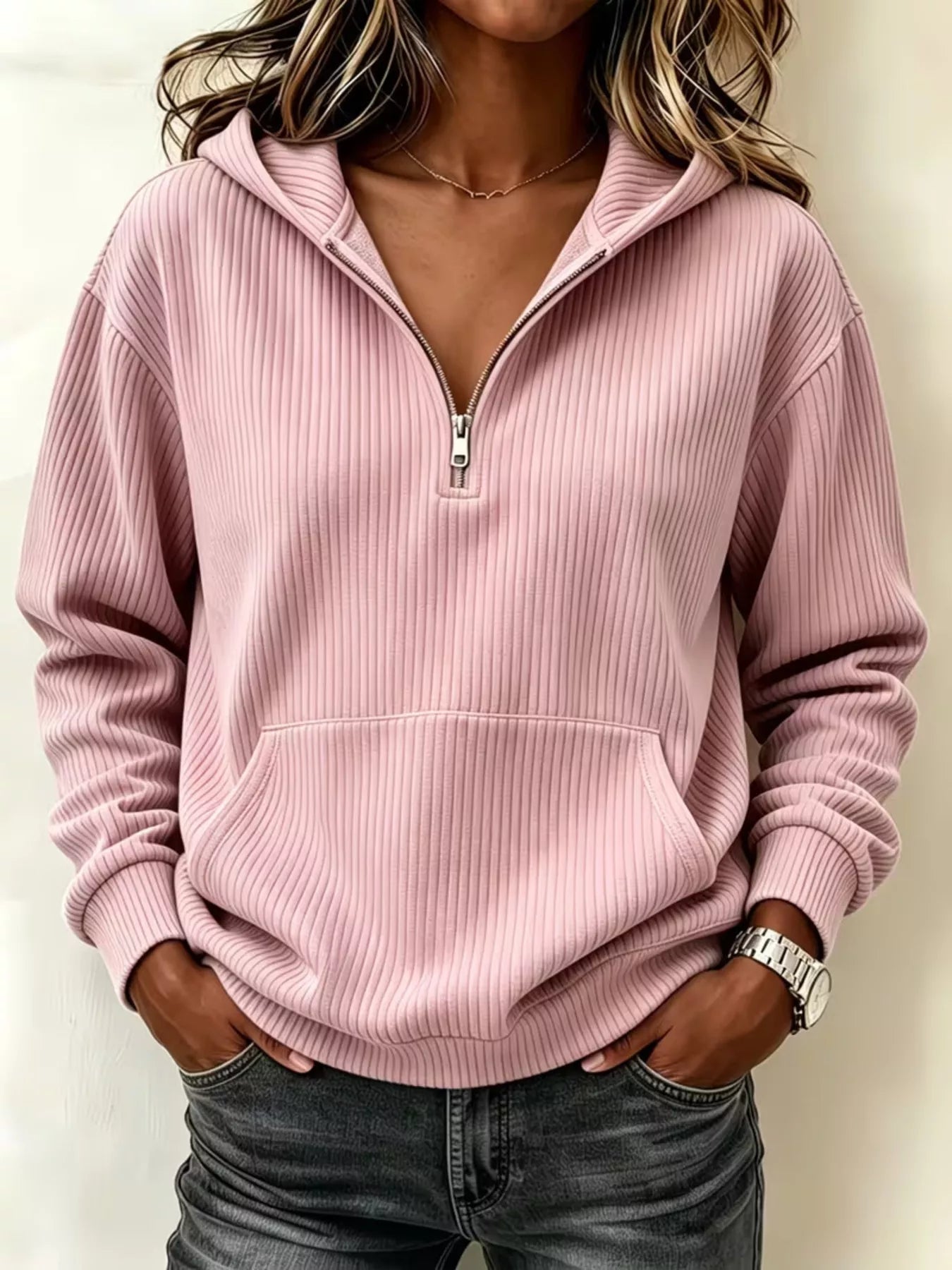 Kangaroo Pocket Half-Zip Hoodie - Bitsy Gypsy Boutique