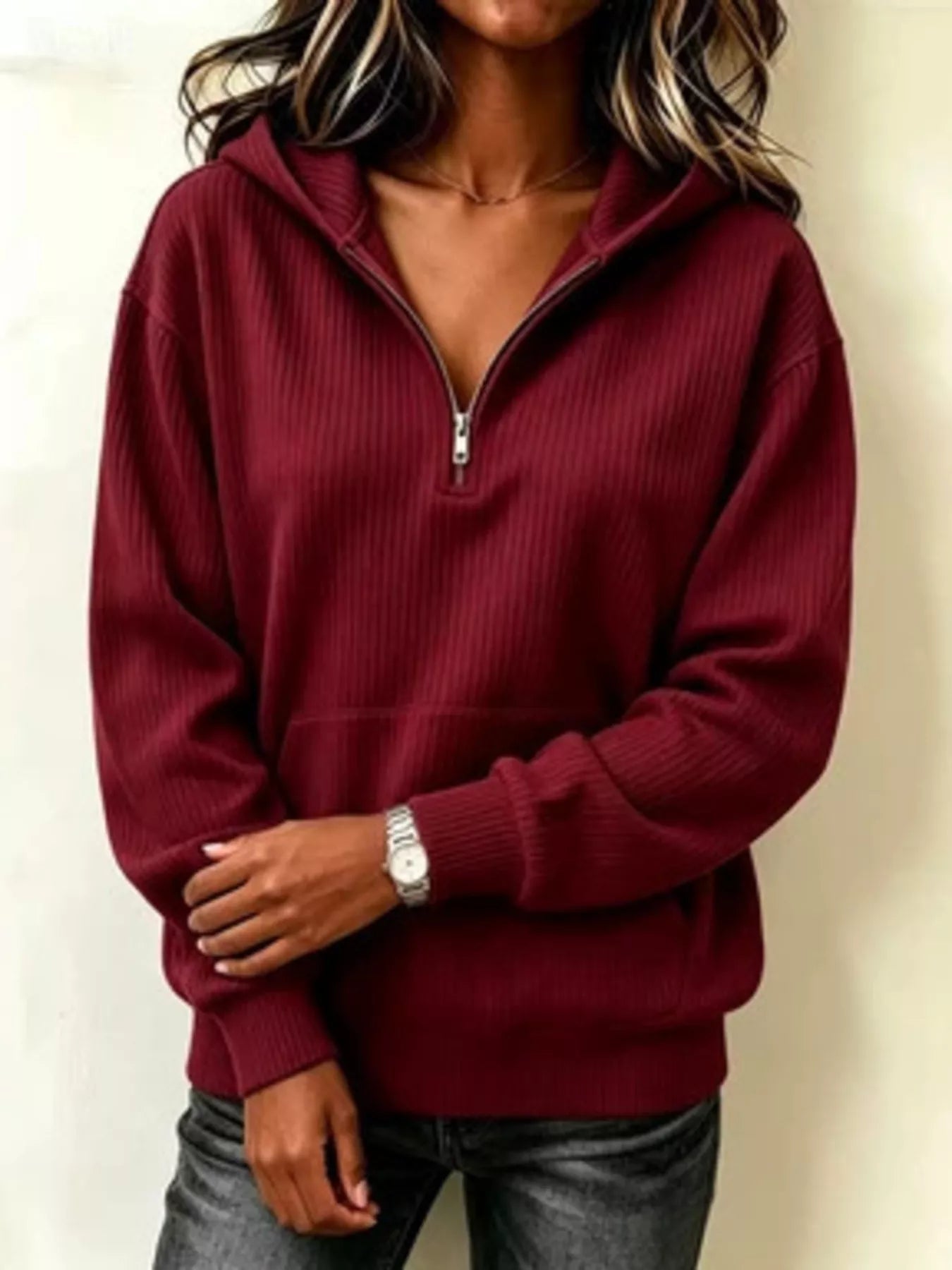 Kangaroo Pocket Half-Zip Hoodie - Bitsy Gypsy Boutique