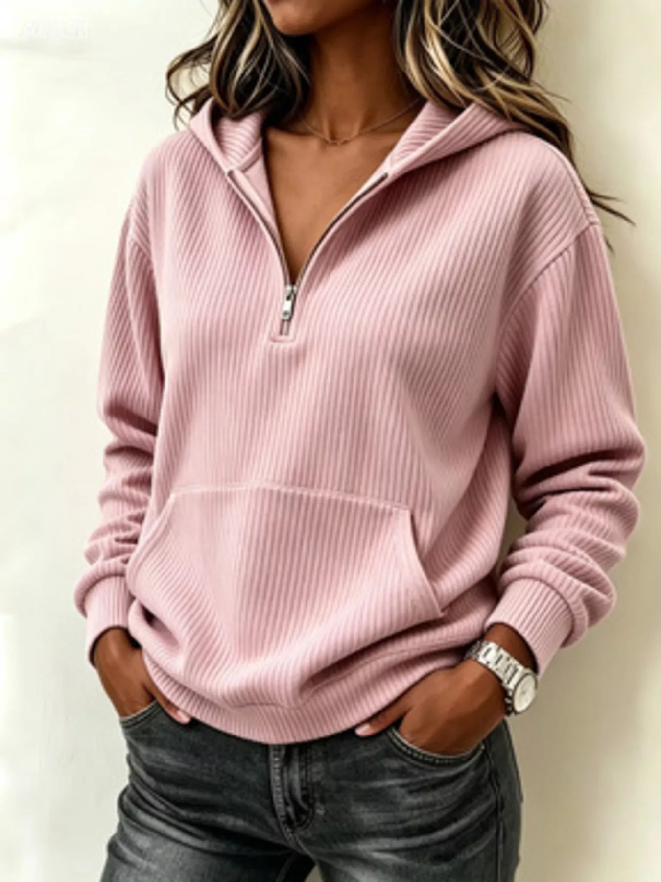 Kangaroo Pocket Half-Zip Hoodie - Bitsy Gypsy Boutique