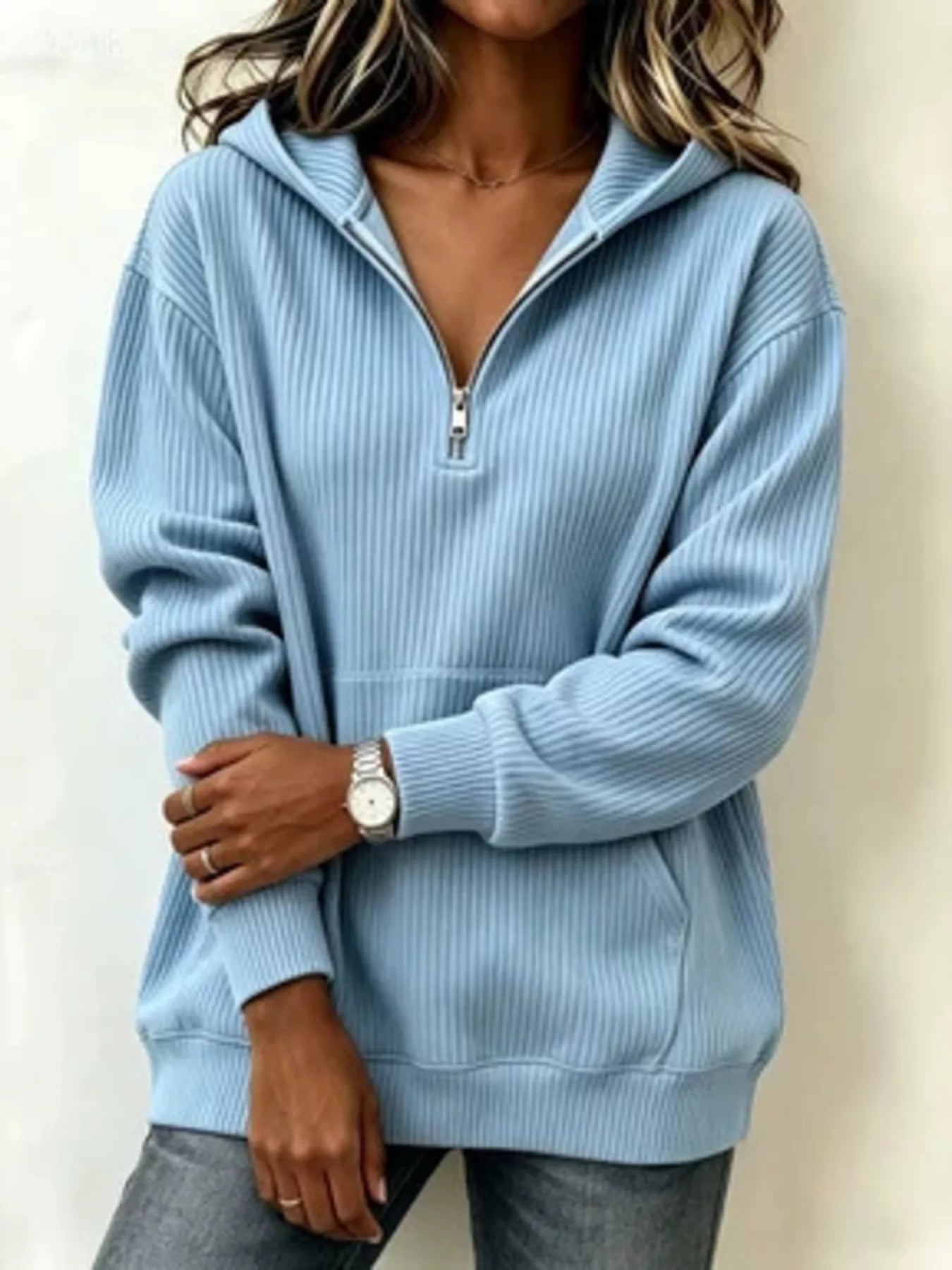 Kangaroo Pocket Half-Zip Hoodie - Bitsy Gypsy Boutique