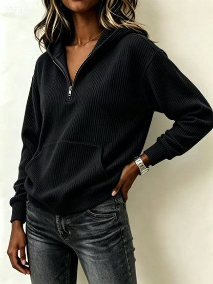 Kangaroo Pocket Half-Zip Hoodie - Bitsy Gypsy Boutique