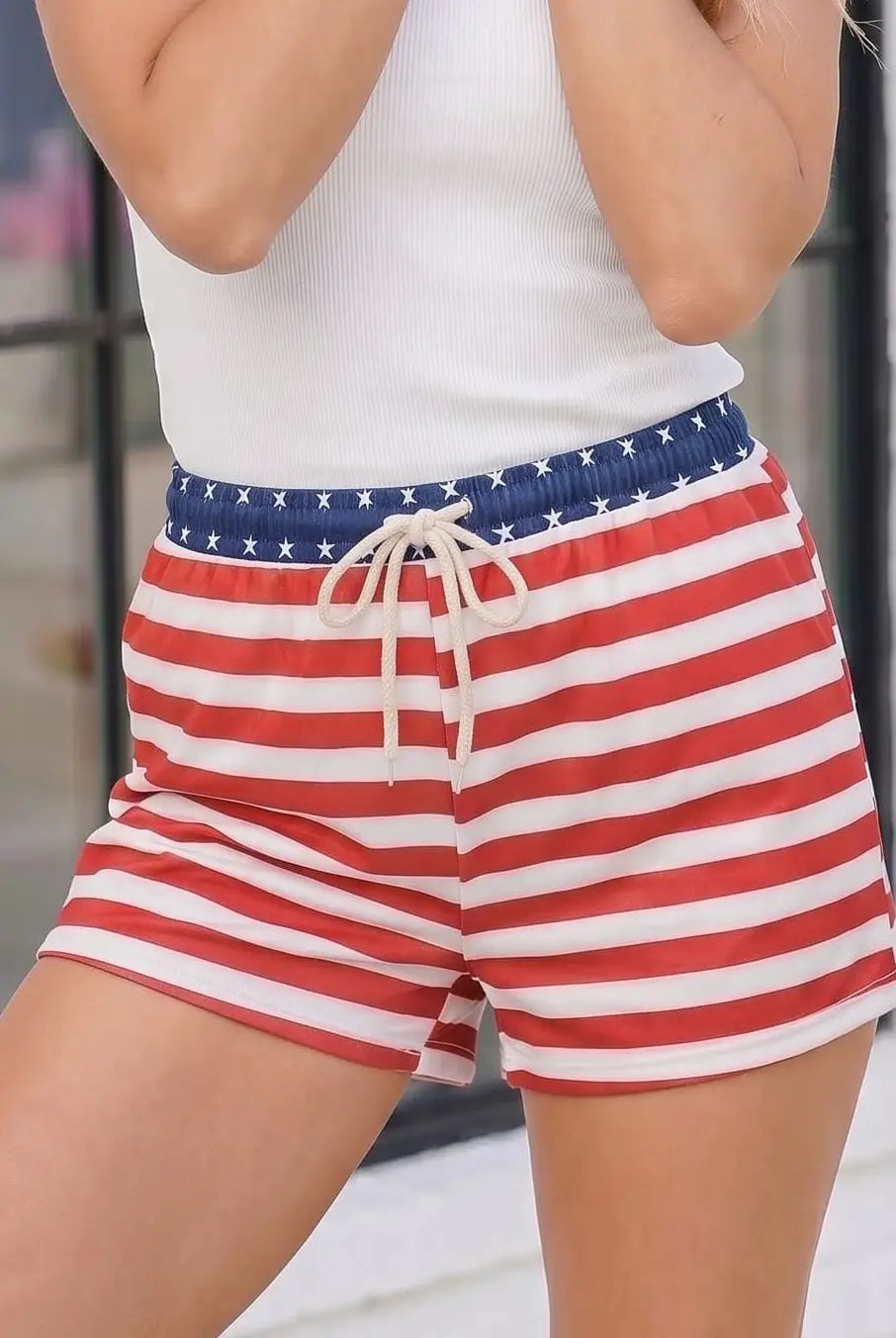Stars and Stripes Drawstring Shorts by Kori America