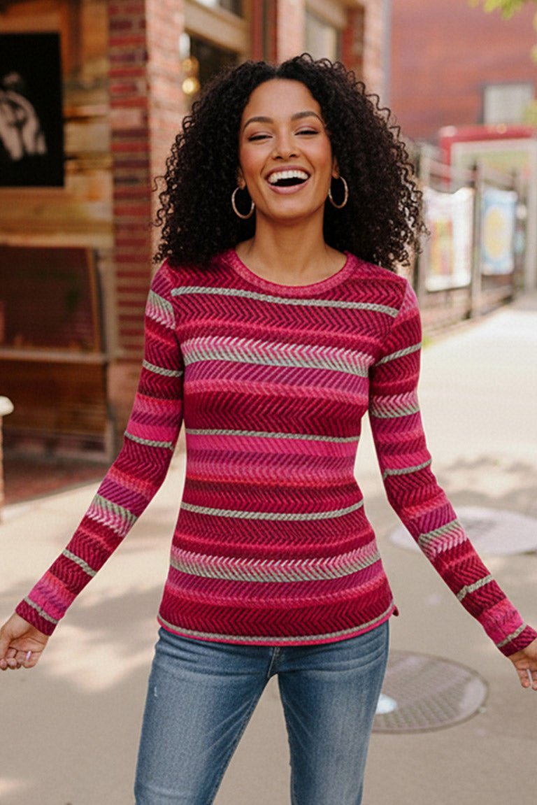 Keep Me Guessing Magenta Herringbone Long Sleeve - Bitsy Gypsy Boutique