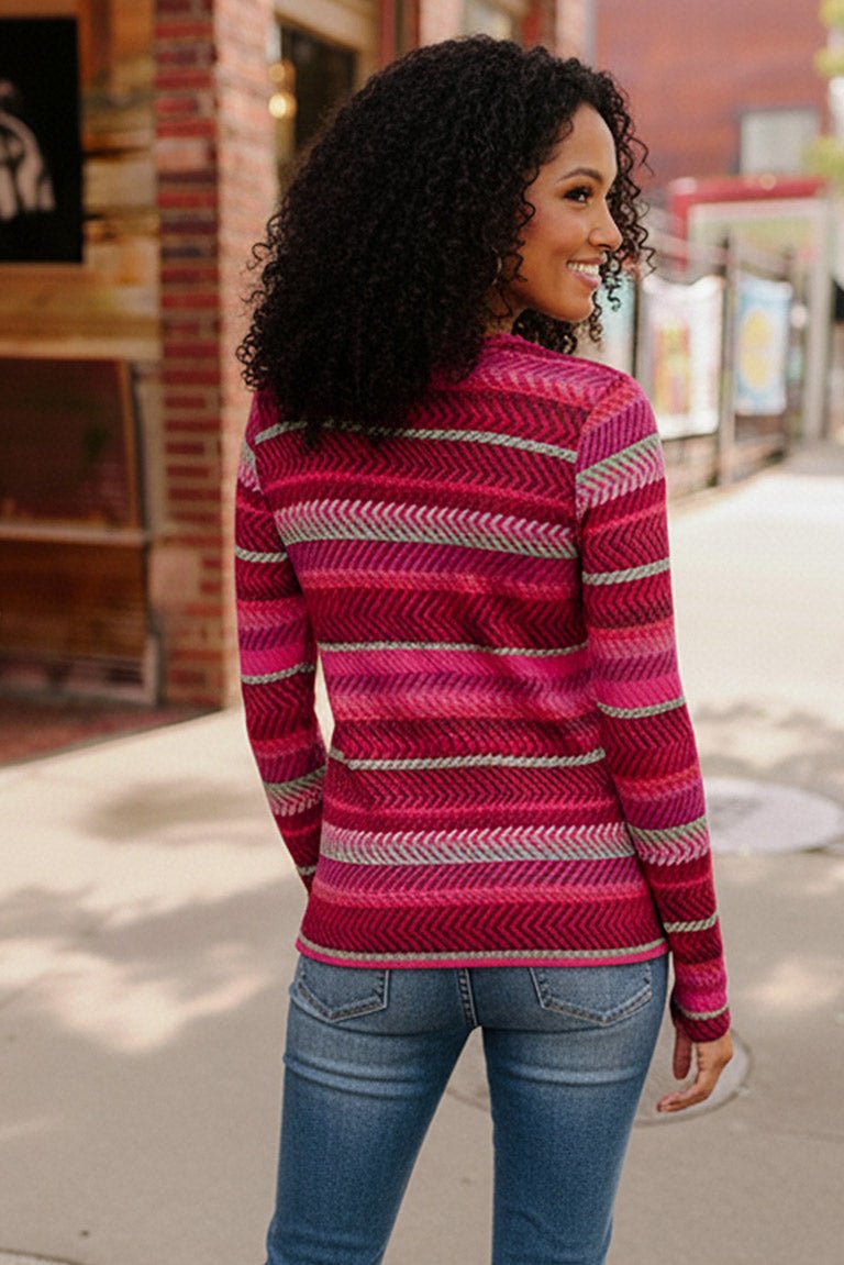 Keep Me Guessing Magenta Herringbone Long Sleeve - Bitsy Gypsy Boutique