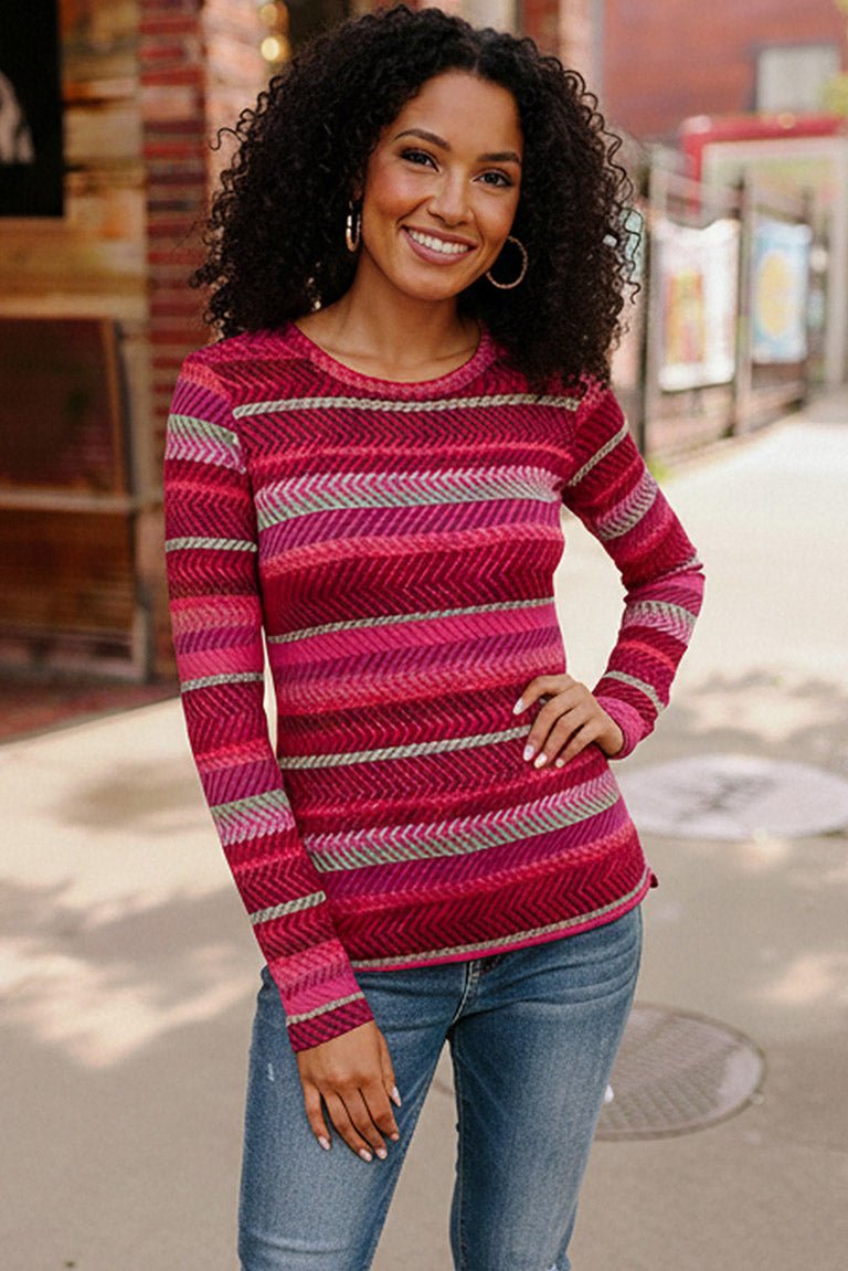 Keep Me Guessing Magenta Herringbone Long Sleeve - Bitsy Gypsy Boutique