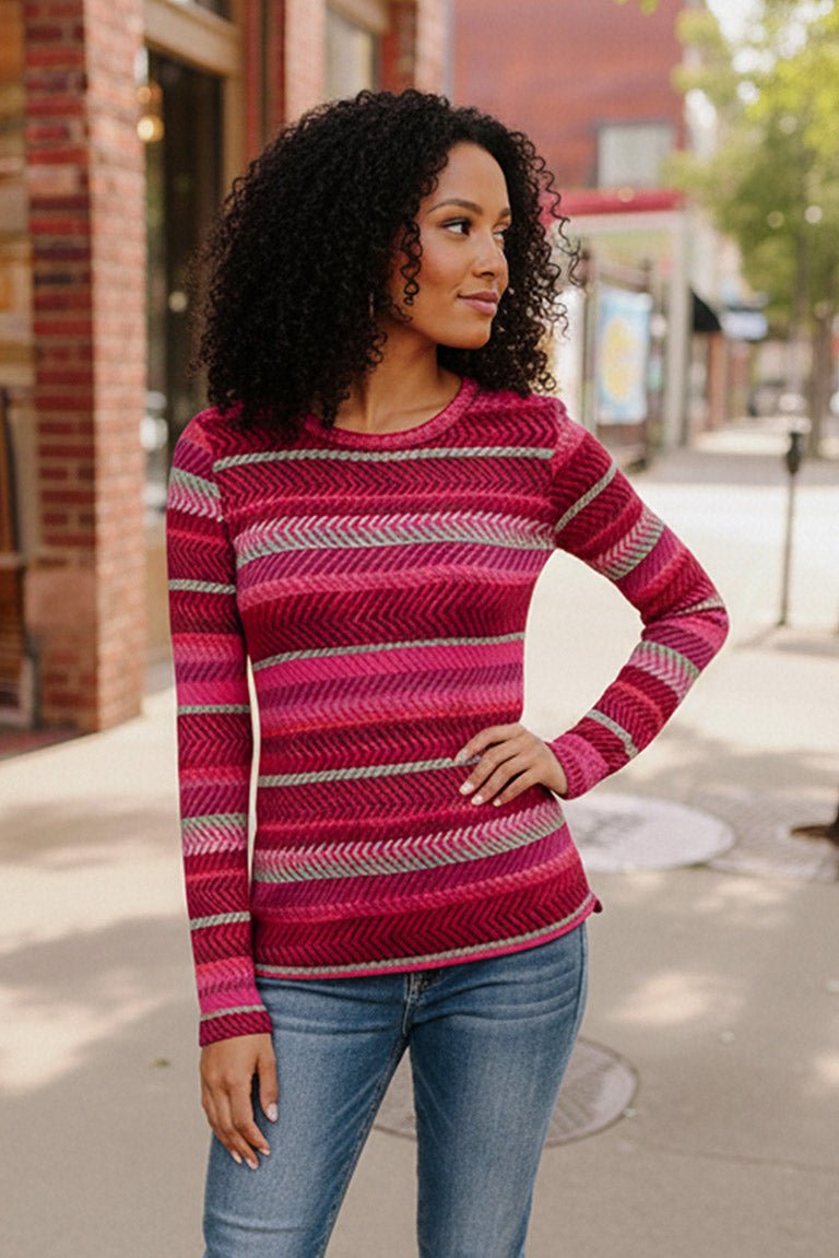 Keep Me Guessing Magenta Herringbone Long Sleeve - Bitsy Gypsy Boutique