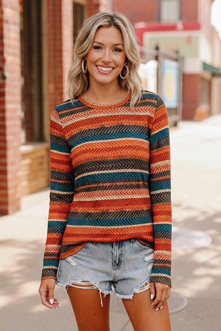 Keep Me Guessing Teal Herringbone Long Sleeve - Bitsy Gypsy Boutique