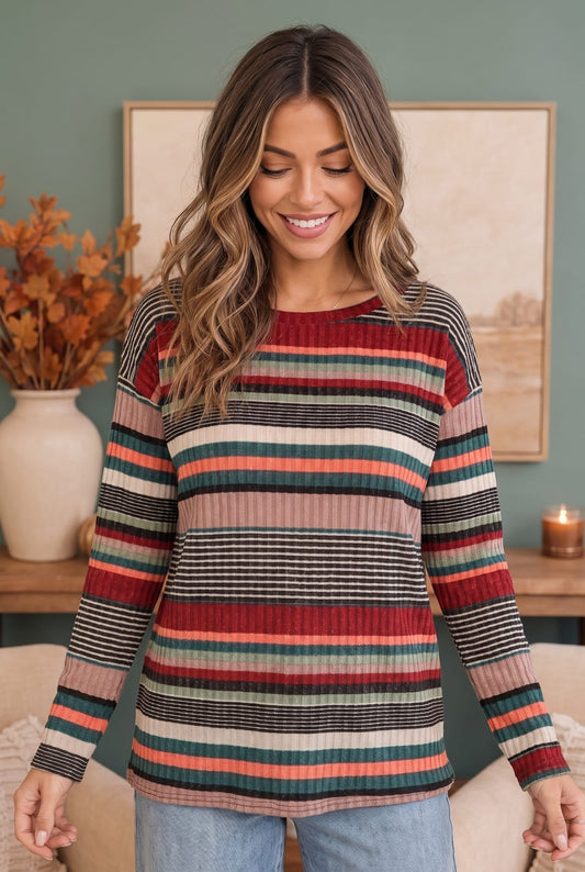 Keeping Busy Ribbed Long Sleeve Top - Bitsy Gypsy Boutique