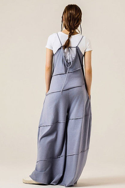 Keyhole back Wide Leg Raw Edge Jumpsuit - Bitsy Gypsy Boutique