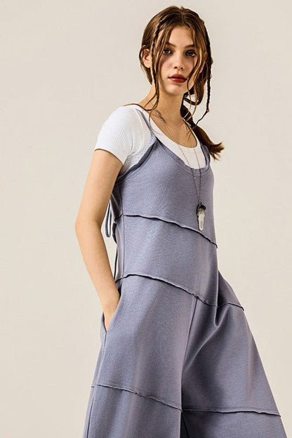 Keyhole back Wide Leg Raw Edge Jumpsuit - Bitsy Gypsy Boutique