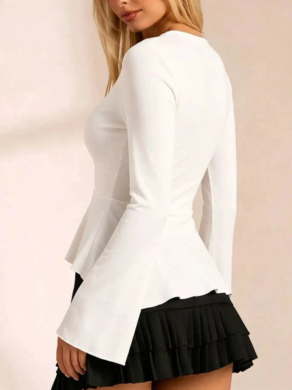 Lace Detail Flare Sleeve T-Shirt - Bitsy Gypsy Boutique