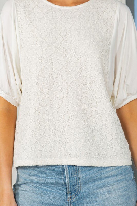 Lace Overlay Puff Sleeve Top - Bitsy Gypsy Boutique