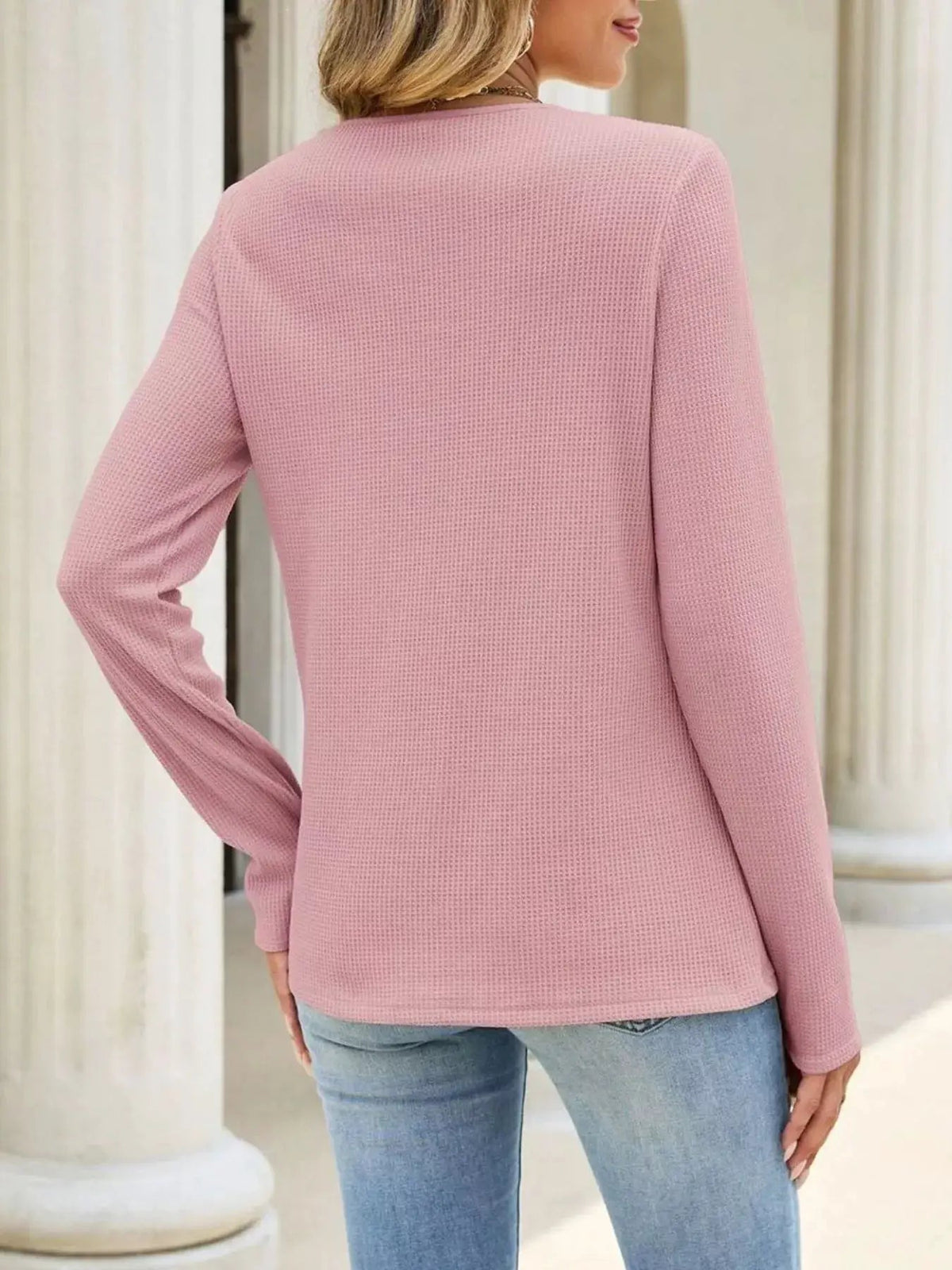 Lace Panel Waffle Knit Long Sleeve T-Shirt - Bitsy Gypsy Boutique