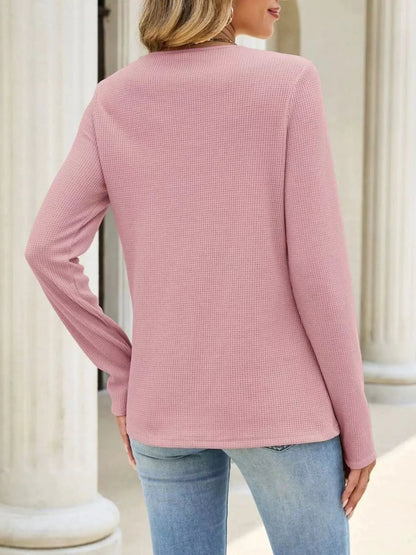 Lace Panel Waffle Knit Long Sleeve T-Shirt - Bitsy Gypsy Boutique