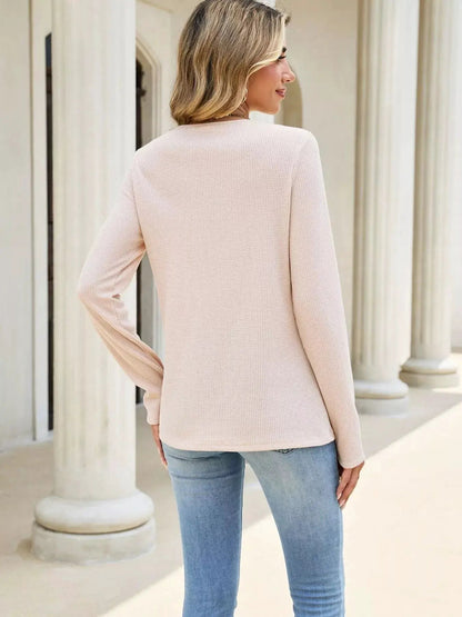Lace Panel Waffle Knit Long Sleeve T-Shirt - Bitsy Gypsy Boutique