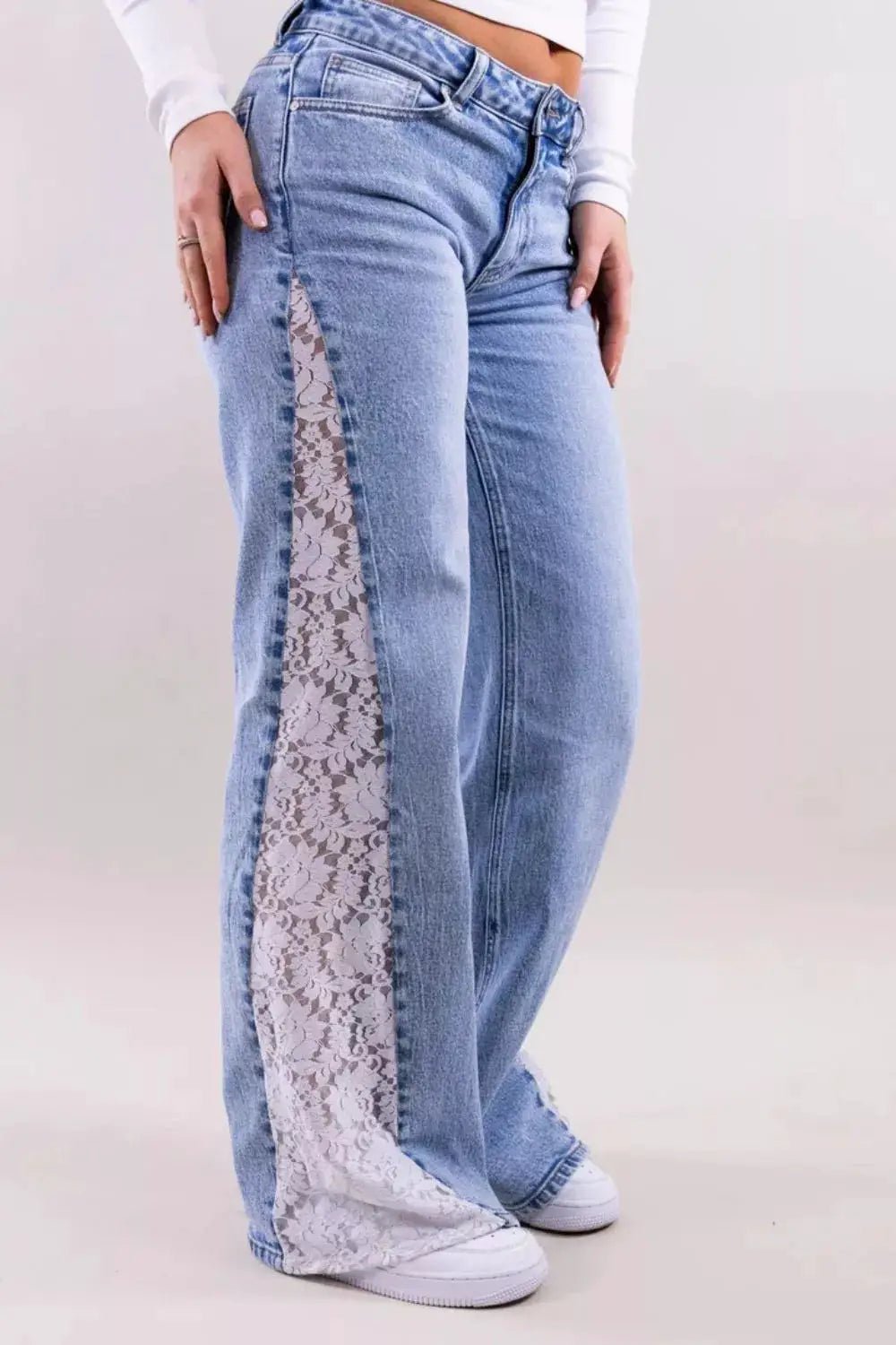 Lace-Paneled Wide-Leg Jeans - Bitsy Gypsy Boutique