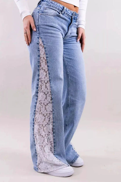 Lace-Paneled Wide-Leg Jeans - Bitsy Gypsy Boutique
