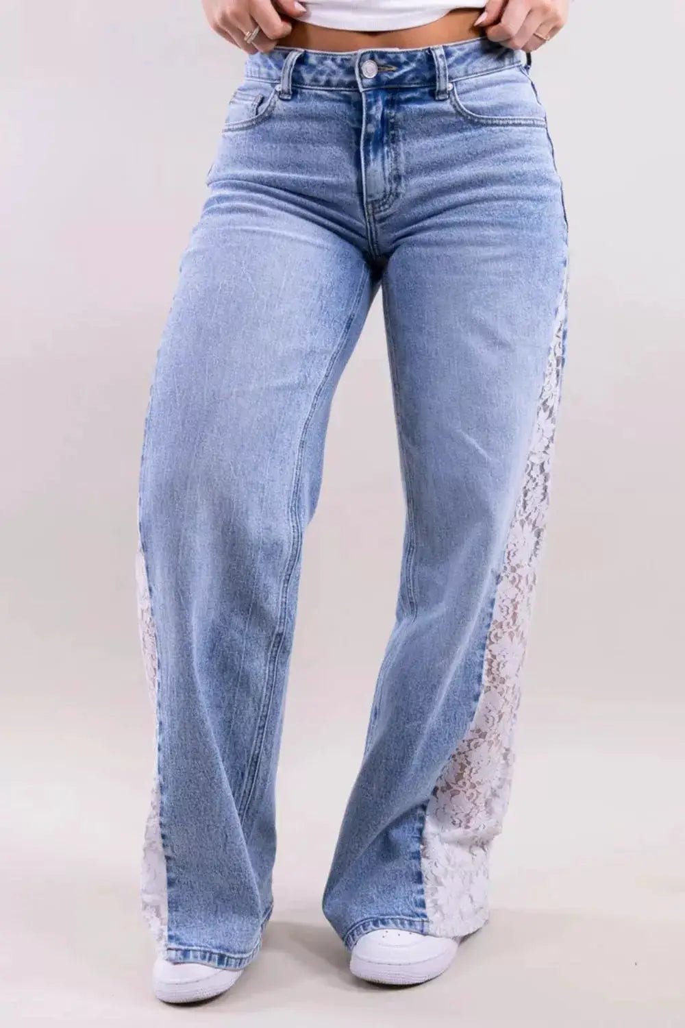 Lace-Paneled Wide-Leg Jeans - Bitsy Gypsy Boutique