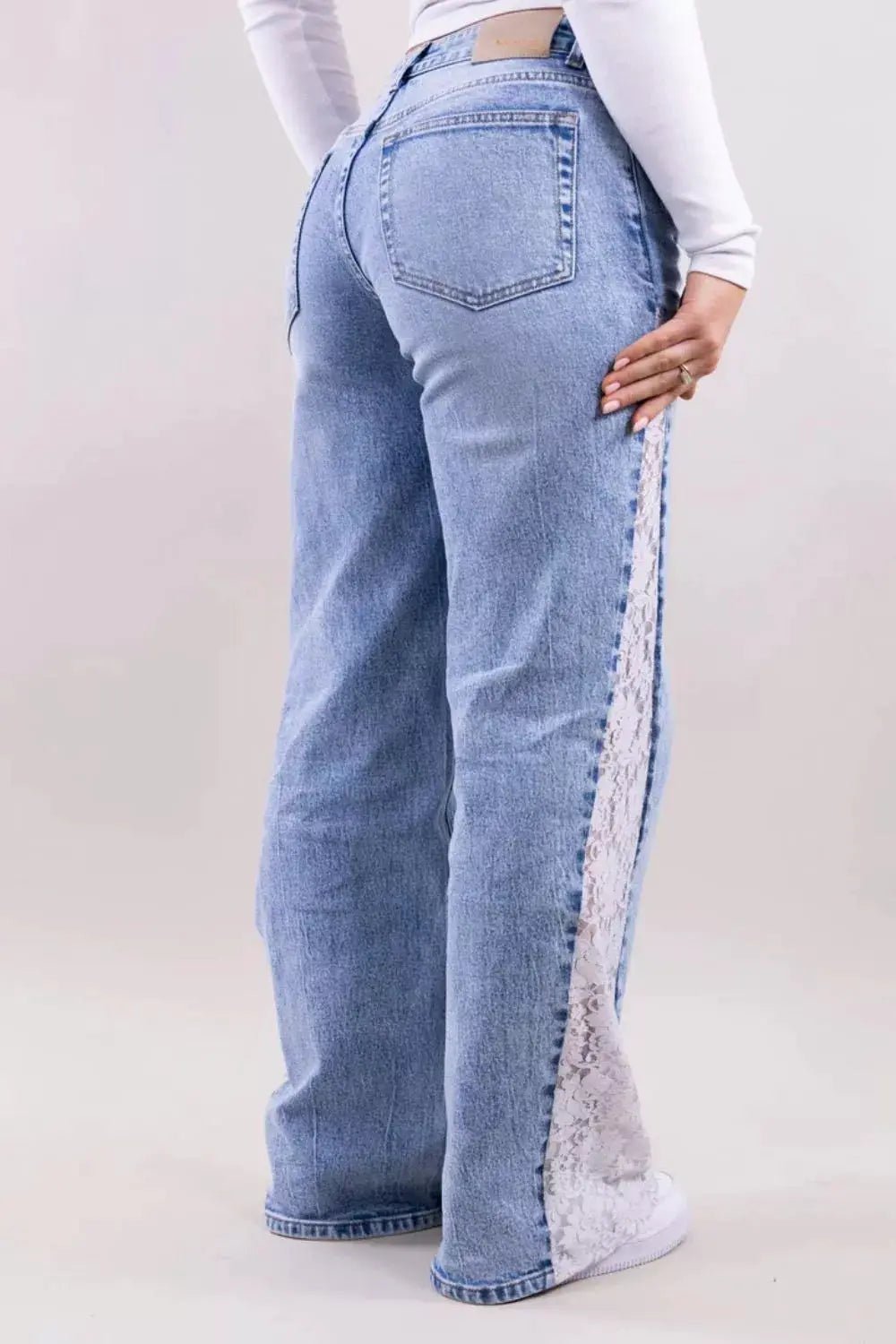 Lace-Paneled Wide-Leg Jeans - Bitsy Gypsy Boutique