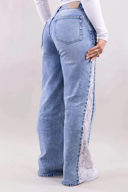 Lace-Paneled Wide-Leg Jeans - Bitsy Gypsy Boutique