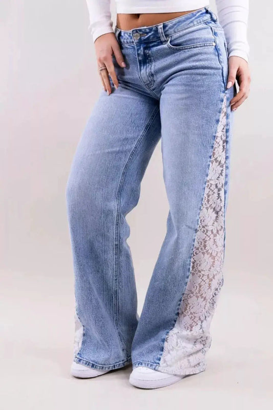 Lace-Paneled Wide-Leg Jeans - Bitsy Gypsy Boutique