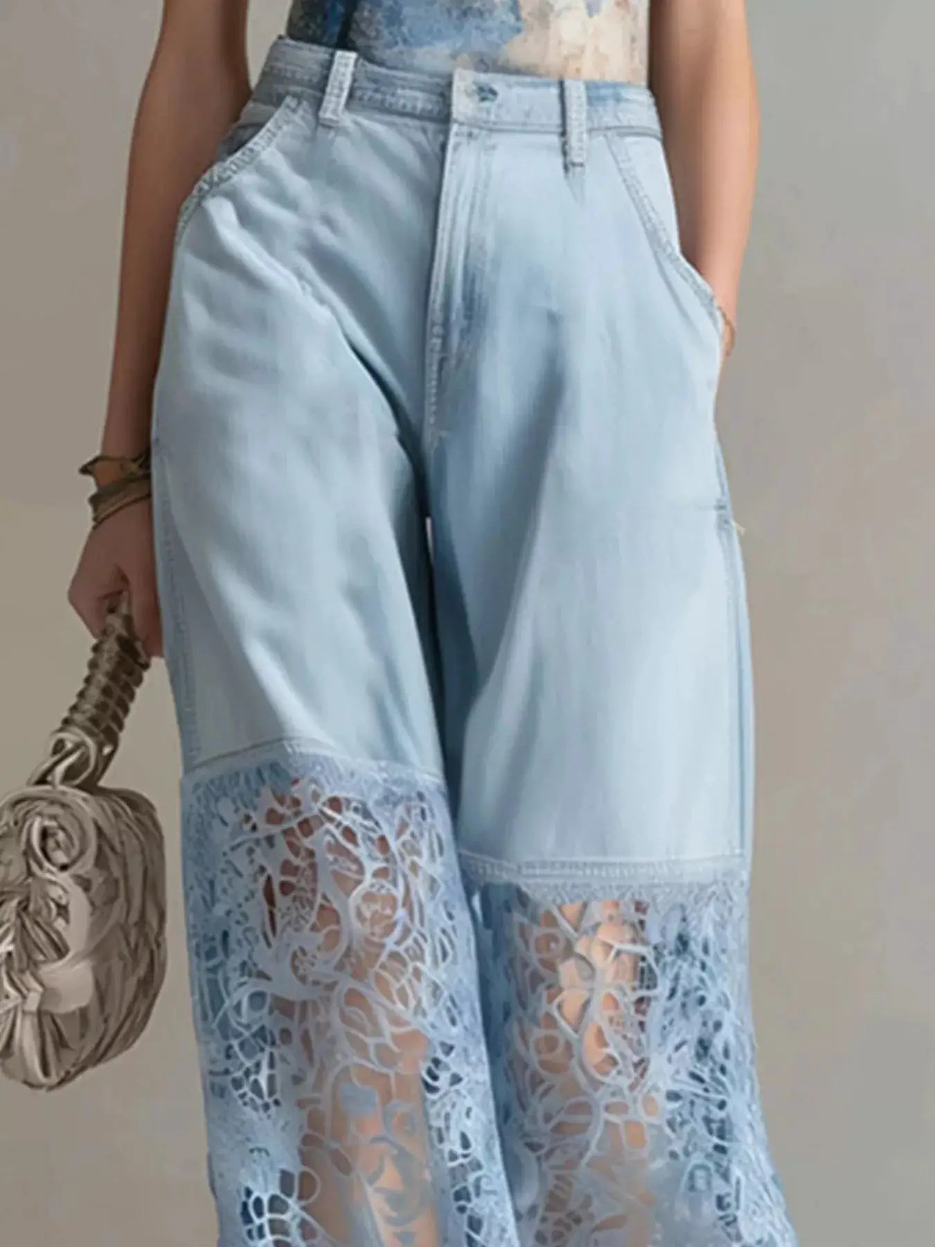 Lace Patchwork Wide Leg Jeans - Bitsy Gypsy Boutique