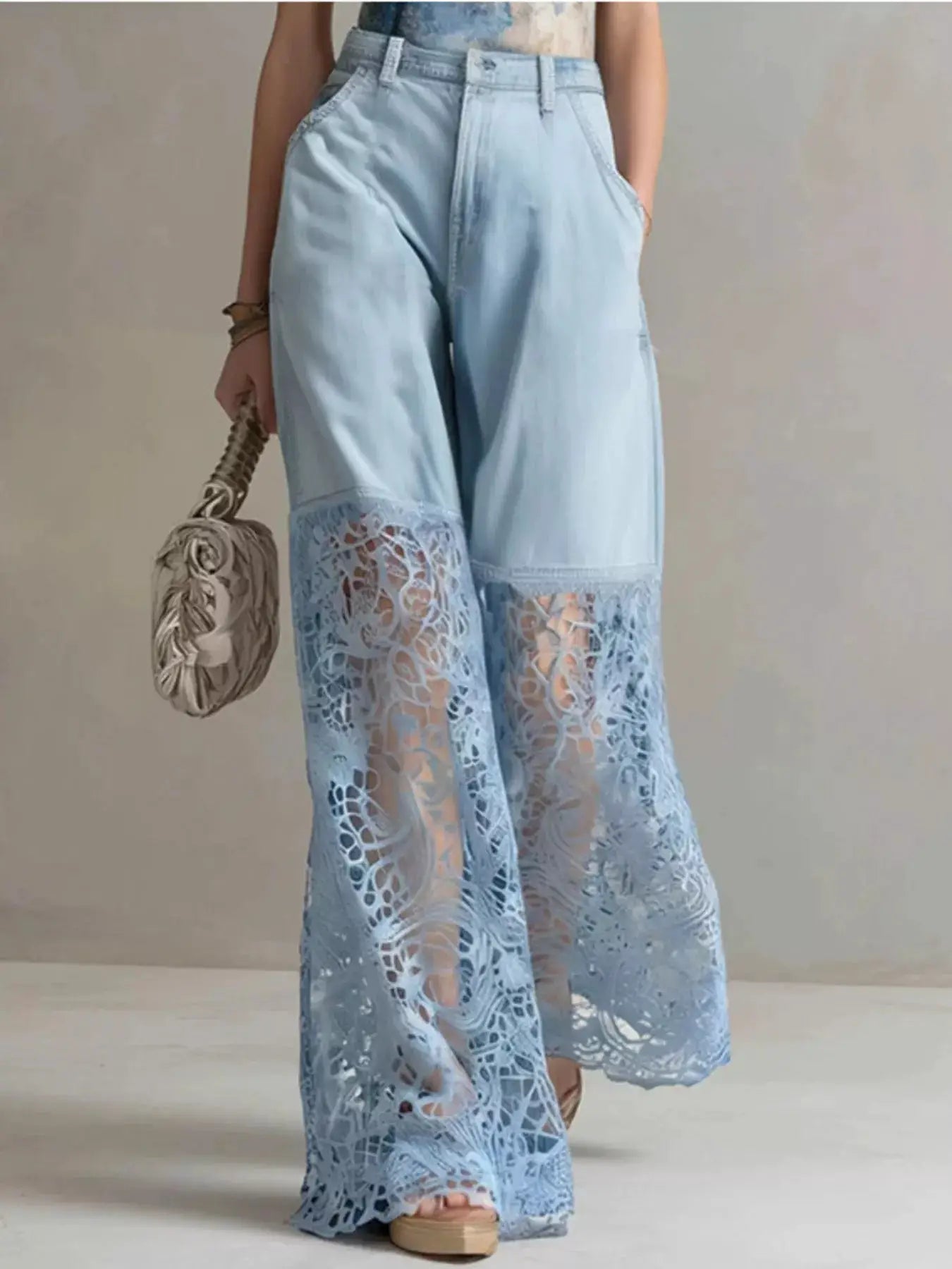 Lace Patchwork Wide Leg Jeans - Bitsy Gypsy Boutique