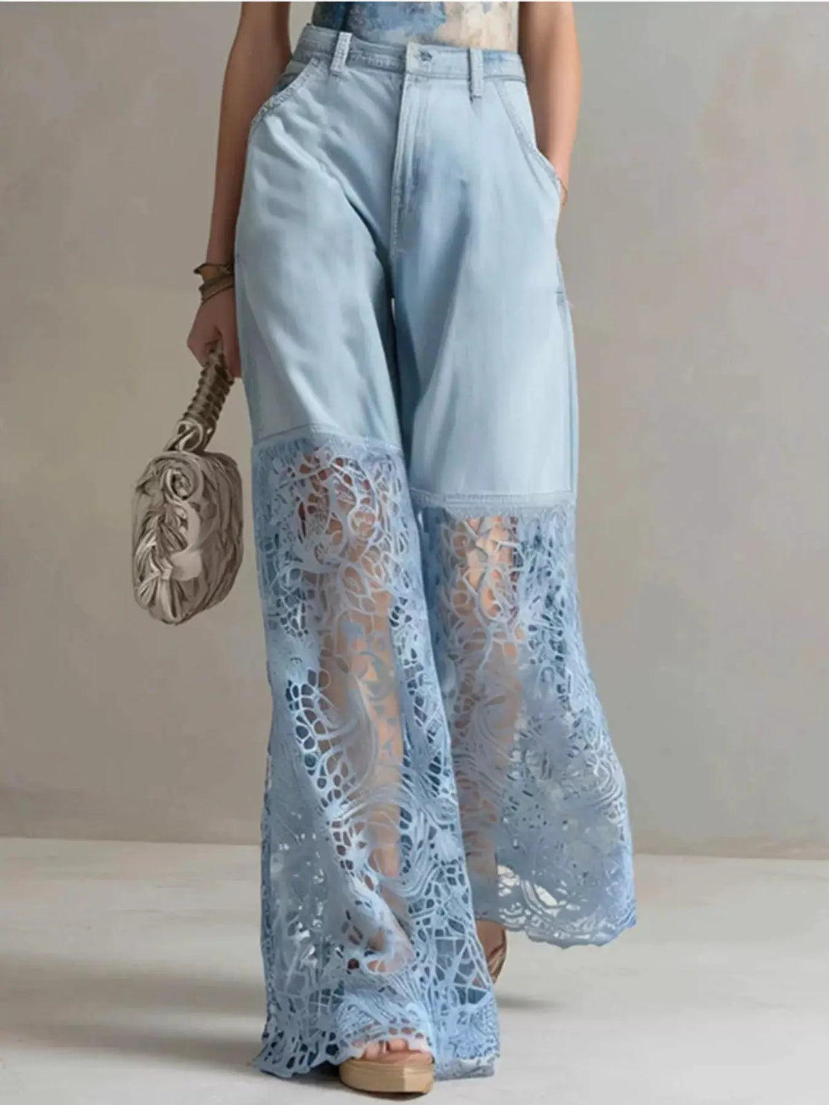 Lace Patchwork Wide Leg Jeans - Bitsy Gypsy Boutique
