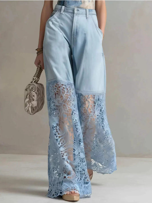 Lace Patchwork Wide Leg Jeans - Bitsy Gypsy Boutique