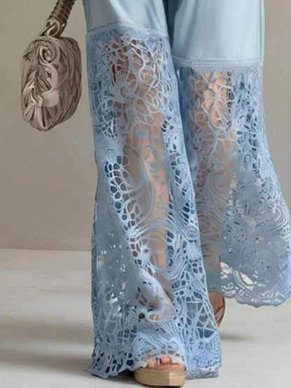 Lace Patchwork Wide Leg Jeans - Bitsy Gypsy Boutique