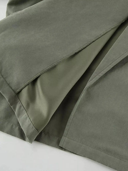 Lapel Collar Belted Cropped Trench by Trendsi