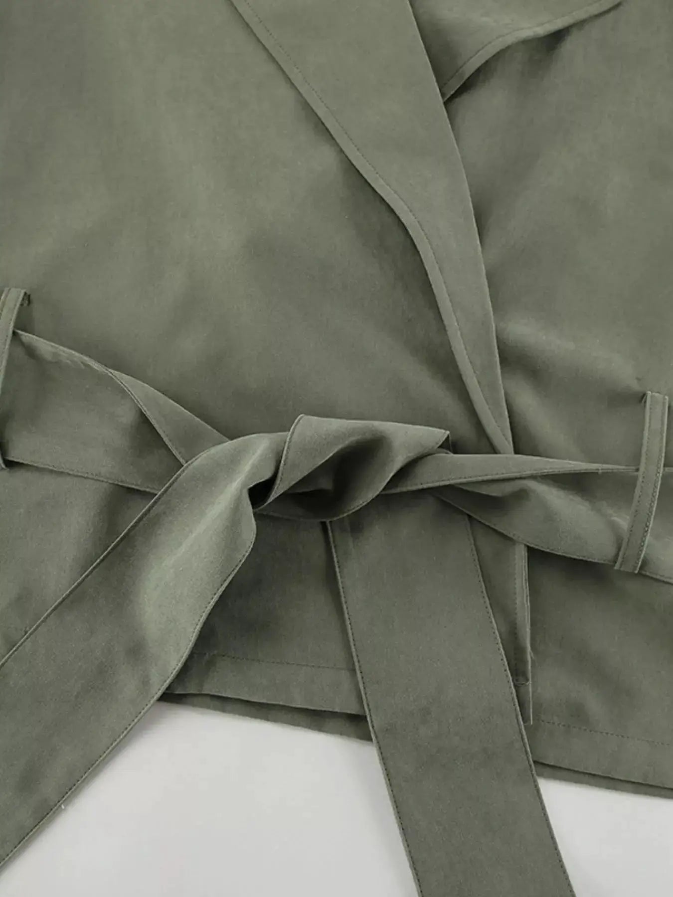 Lapel Collar Belted Cropped Trench by Trendsi