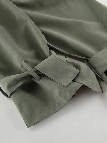 Lapel Collar Belted Cropped Trench by Trendsi