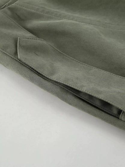 Lapel Collar Belted Cropped Trench by Trendsi