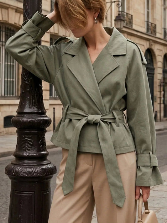 Lapel Collar Belted Cropped Trench - Bitsy Gypsy Boutique