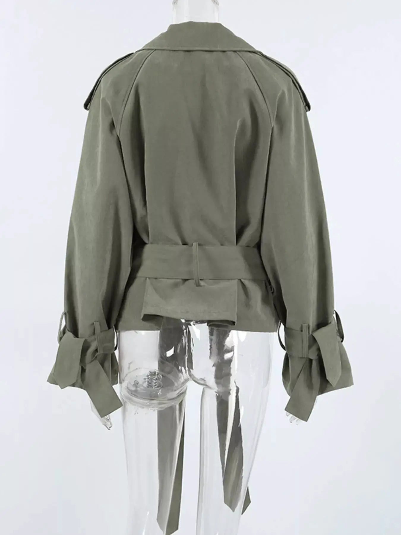 Lapel Collar Belted Cropped Trench by Trendsi