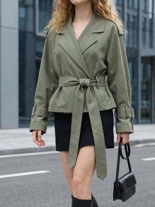 Lapel Collar Belted Cropped Trench - Bitsy Gypsy Boutique