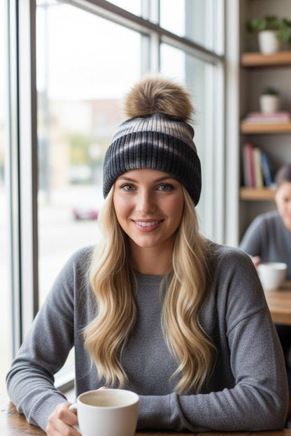 Large Genuine Fur Pom Tie Dyed Beanie - Bitsy Gypsy Boutique