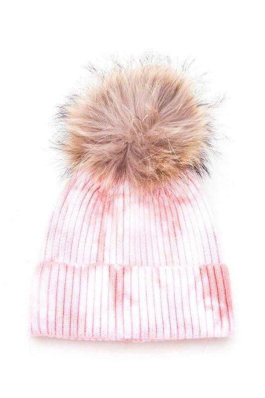 Large Genuine Fur Pom Tie Dyed Beanie - Bitsy Gypsy Boutique