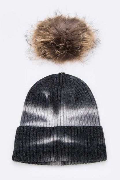 Large Genuine Fur Pom Tie Dyed Beanie - Bitsy Gypsy Boutique