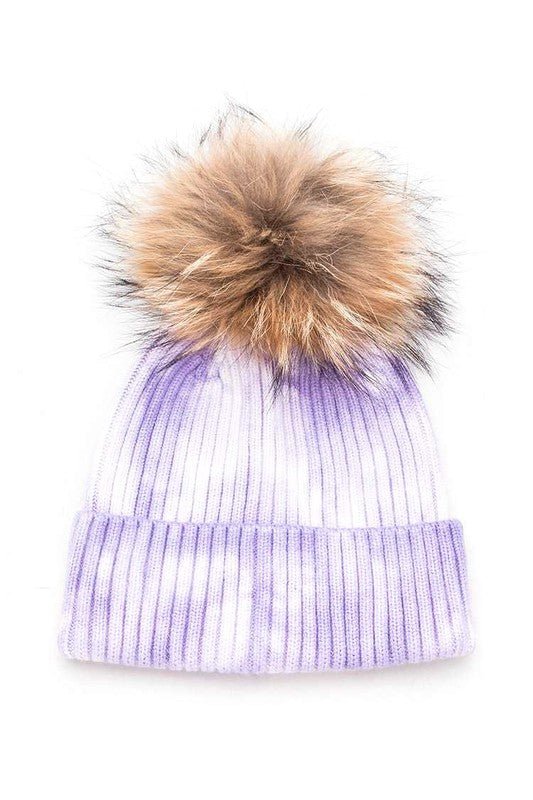 Large Genuine Fur Pom Tie Dyed Beanie - Bitsy Gypsy Boutique