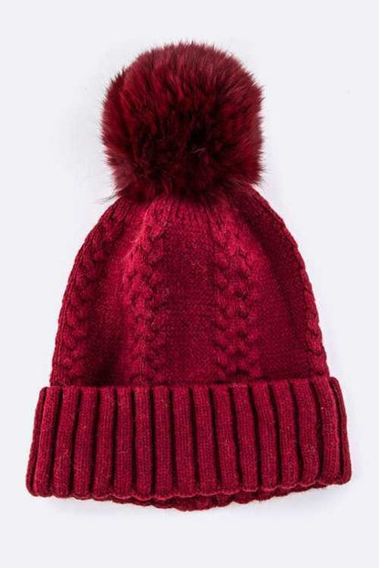 Large Genuine Fur PomPom Cashmere Beanie - Bitsy Gypsy Boutique
