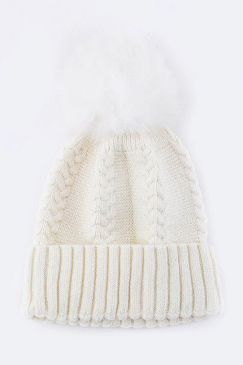 Large Genuine Fur PomPom Cashmere Beanie - Bitsy Gypsy Boutique
