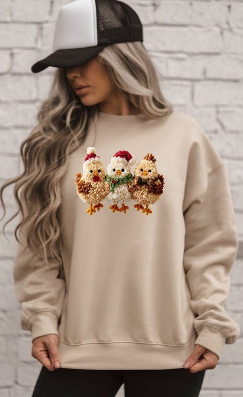 Latch Hook Fluffy Chickens Graphic Sweatshirt - Bitsy Gypsy Boutique